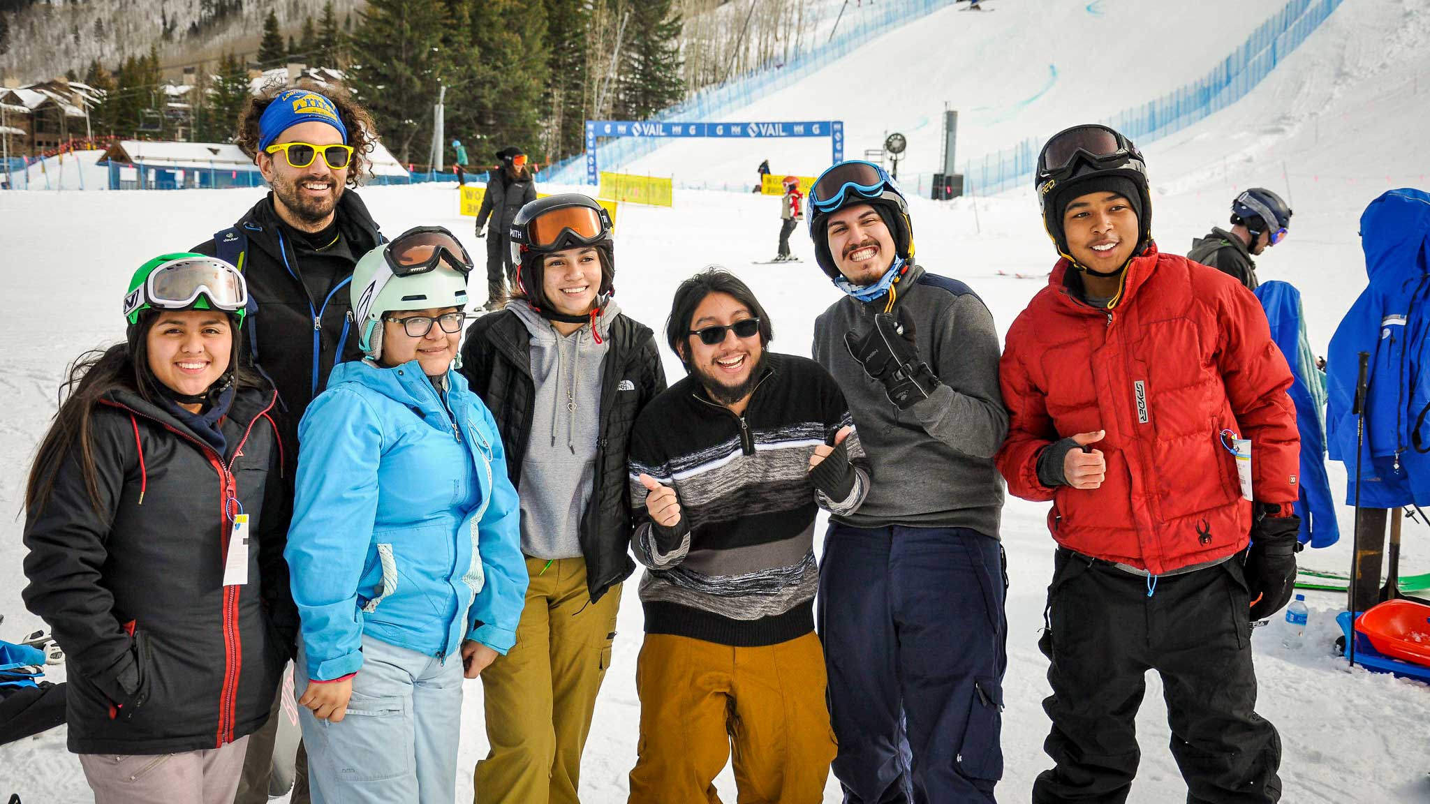 Greenway Leadership Corps members pose together on a ski trip to the Colorado mountains.